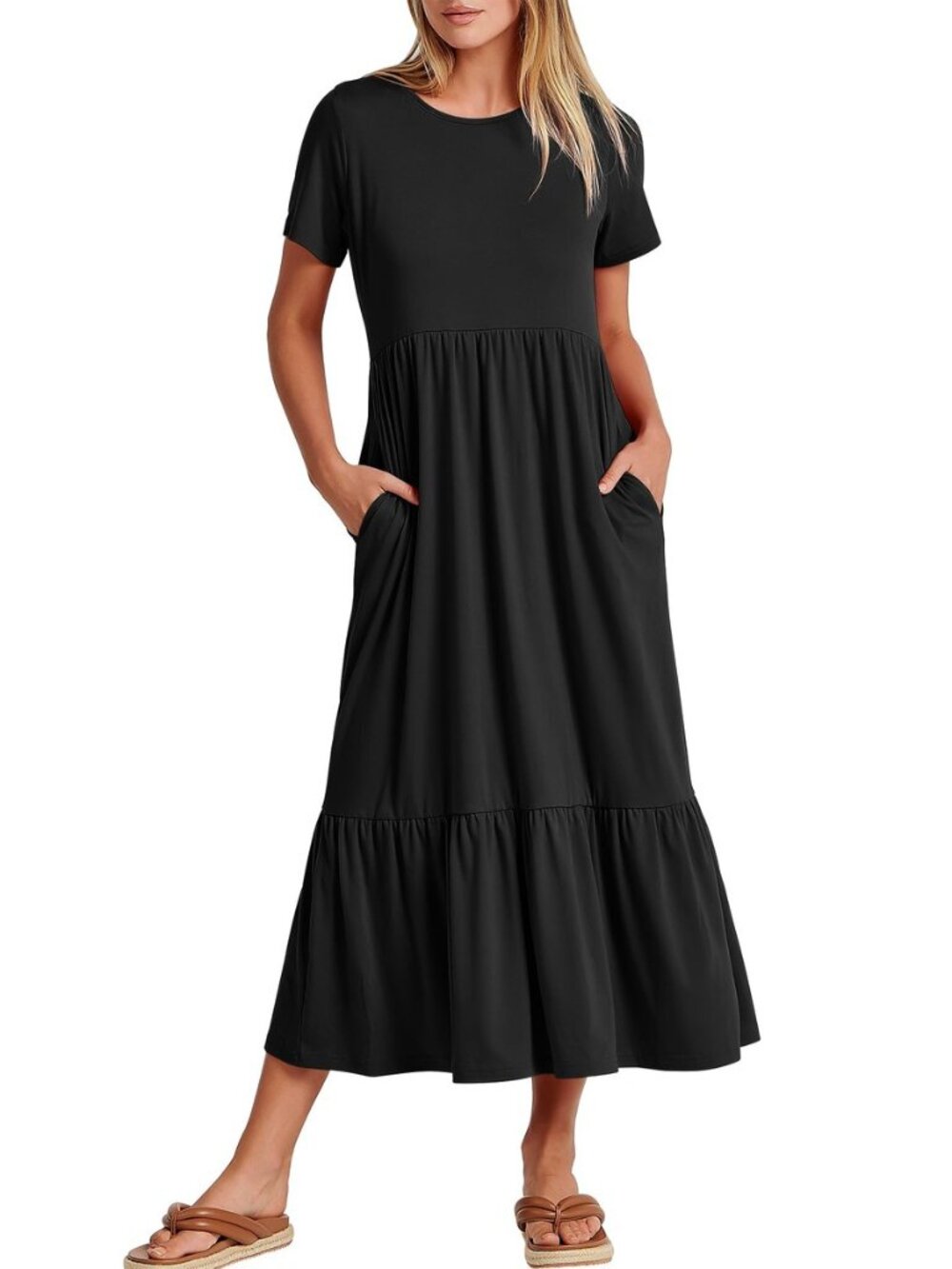 Womens 2026 Summer Casual Short Sleeve Maxi Dress with Pockets